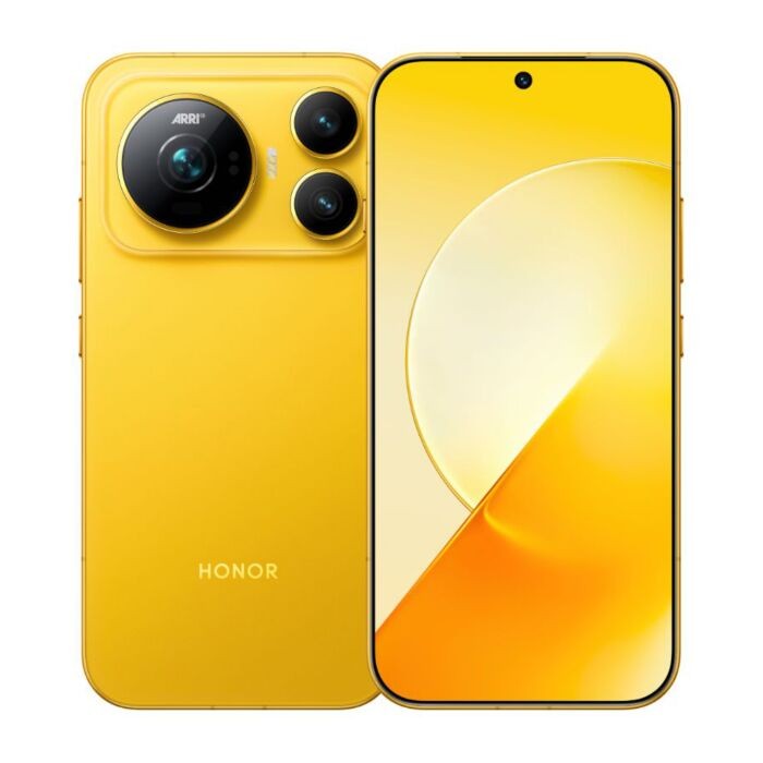 Honor Magic 9 in Gelb, Vorder- und Rückseite