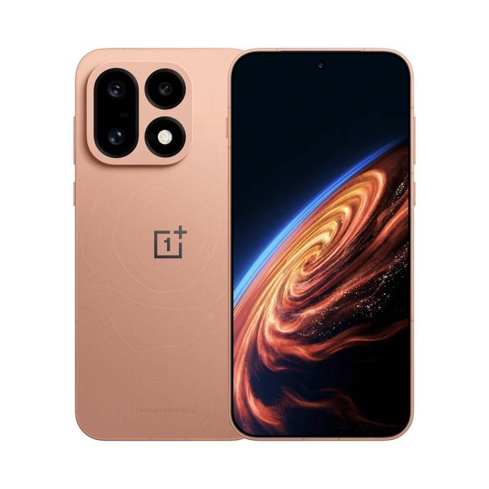 OnePlus 16 in Roségold, Vorder- und Rückansicht