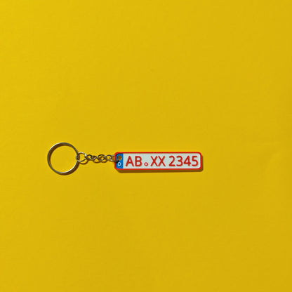 3D printed license plate keychain, red color