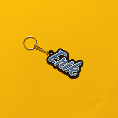 3D printed keychain, front view, blue color