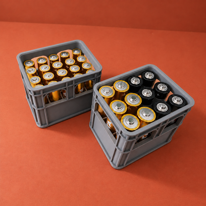 AA- und AAA-Batterieorganizer aus schräger Draufsicht auf Terrakotta
