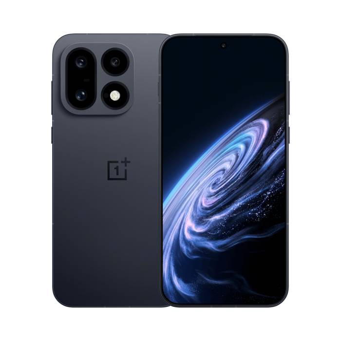 OnePlus 16 in Schwarz, Vorder- und Rückansicht