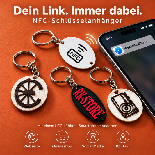 NFC Schlüsselanhänger – Webseite, Onlineshop, Social Media und Kontakt