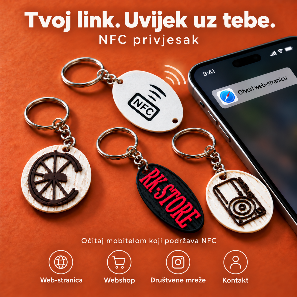 NFC privjesak – web-stranica, webshop, društvene mreže i kontakt