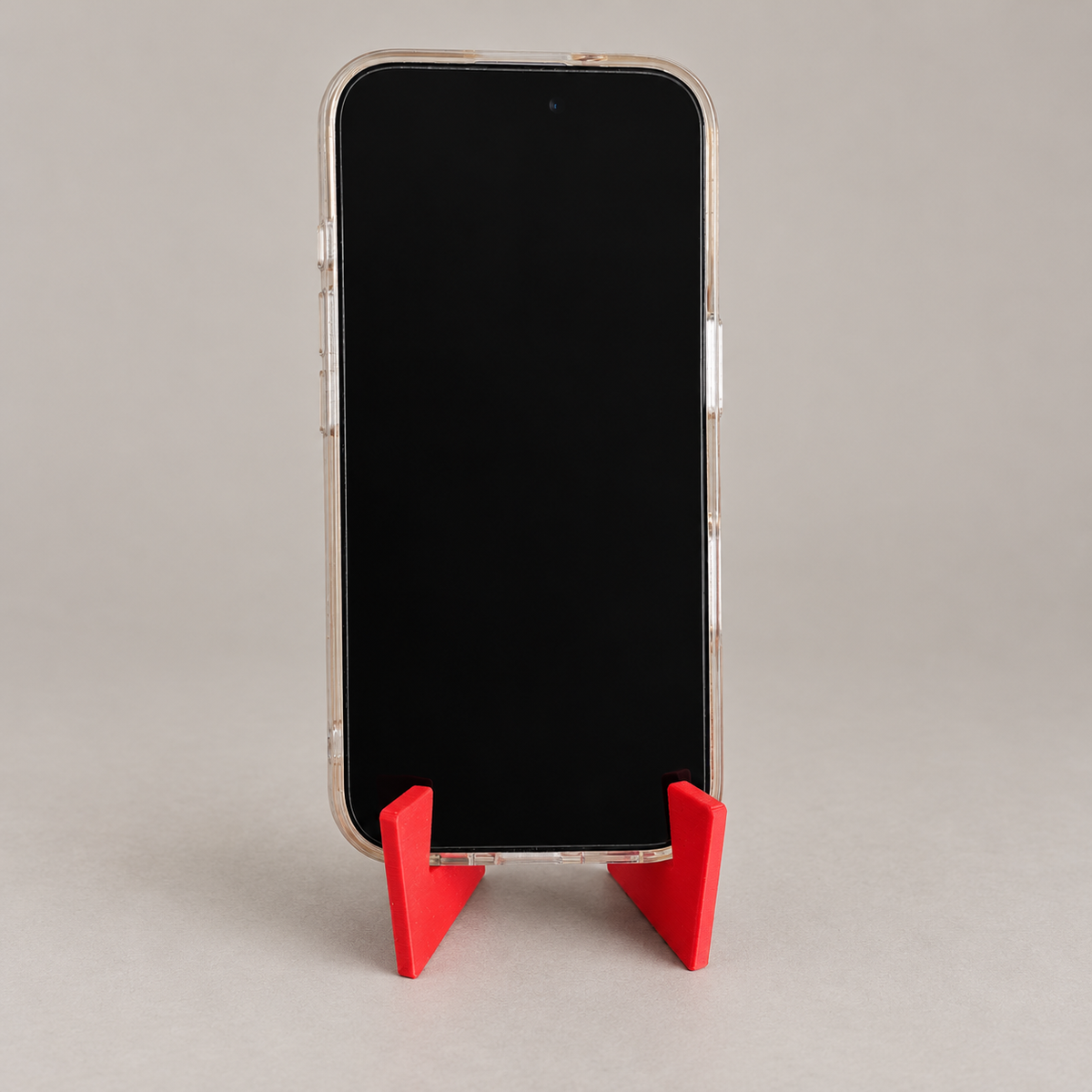 mini-portrait: original phone stand photograph, matte PLA surface and 3D printed layer details